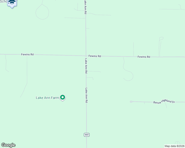 map of restaurants, bars, coffee shops, grocery stores, and more near Dog Leg Lane in Interlochen