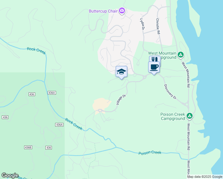 map of restaurants, bars, coffee shops, grocery stores, and more near 610 Village Drive in Donnelly