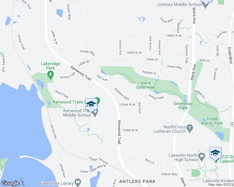 map of restaurants, bars, coffee shops, grocery stores, and more near 19155 Ittabena Way in Lakeville