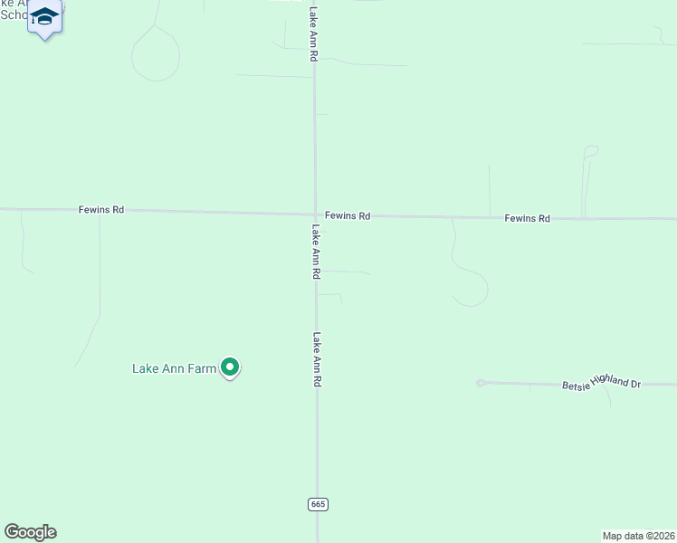 map of restaurants, bars, coffee shops, grocery stores, and more near Dog Leg Lane in Benzie County