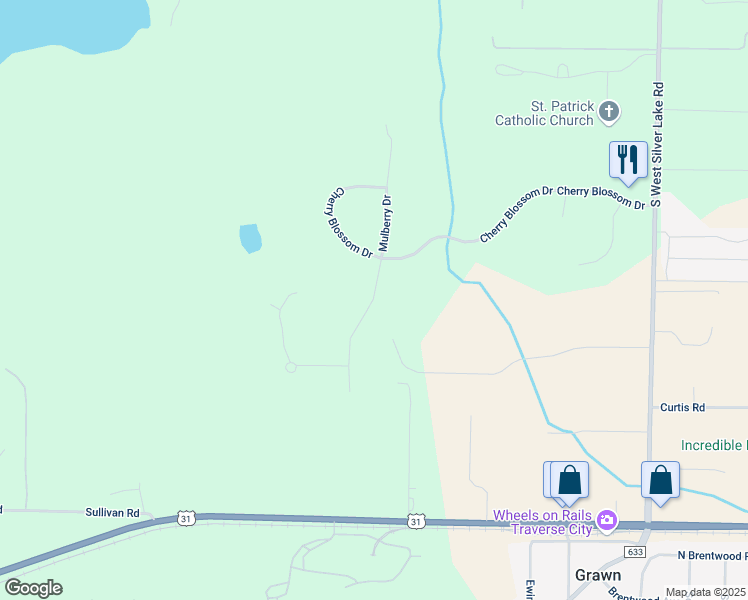 map of restaurants, bars, coffee shops, grocery stores, and more near Mulberry Drive in Traverse City