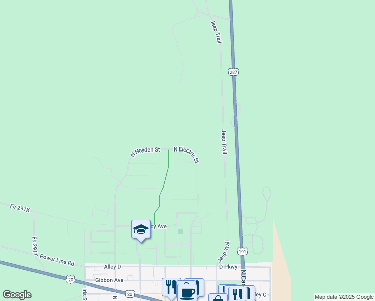 map of restaurants, bars, coffee shops, grocery stores, and more near 504 North Electric Street in West Yellowstone