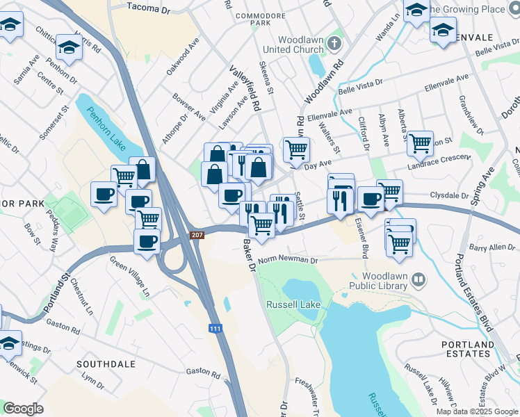 map of restaurants, bars, coffee shops, grocery stores, and more near 2 Bruce Street in Dartmouth