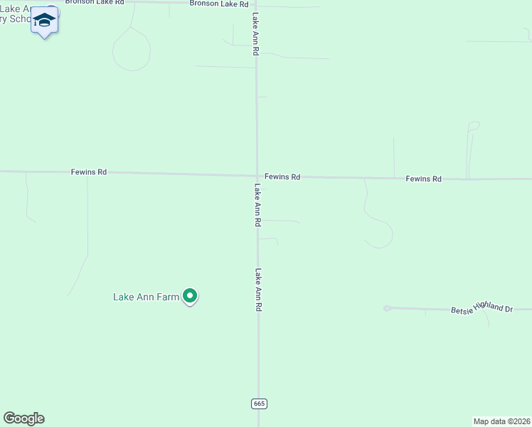map of restaurants, bars, coffee shops, grocery stores, and more near 2783 Lake Ann Road in Interlochen