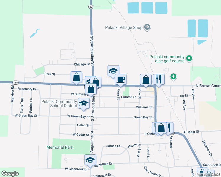 map of restaurants, bars, coffee shops, grocery stores, and more near 160 East Pulaski Street in Pulaski