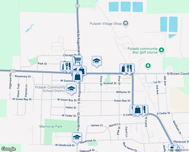 map of restaurants, bars, coffee shops, grocery stores, and more near 160 East Pulaski Street in Pulaski