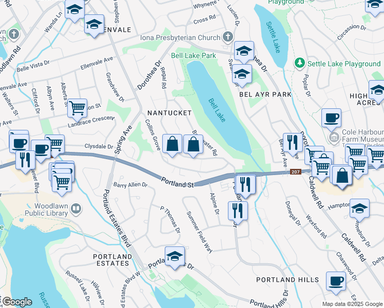 map of restaurants, bars, coffee shops, grocery stores, and more near 52 Regal Road in Dartmouth