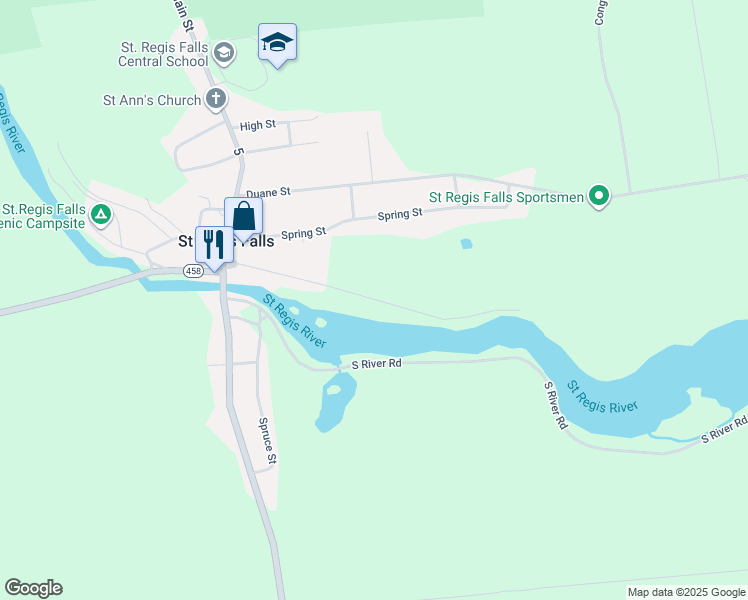 map of restaurants, bars, coffee shops, grocery stores, and more near 115 North River Road in Saint Regis Falls