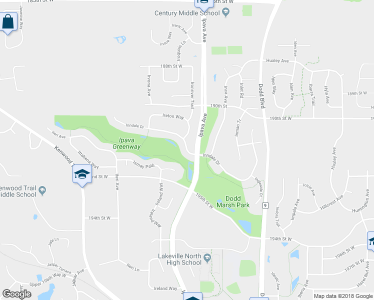 map of restaurants, bars, coffee shops, grocery stores, and more near 19094 Inndale Drive in Lakeville