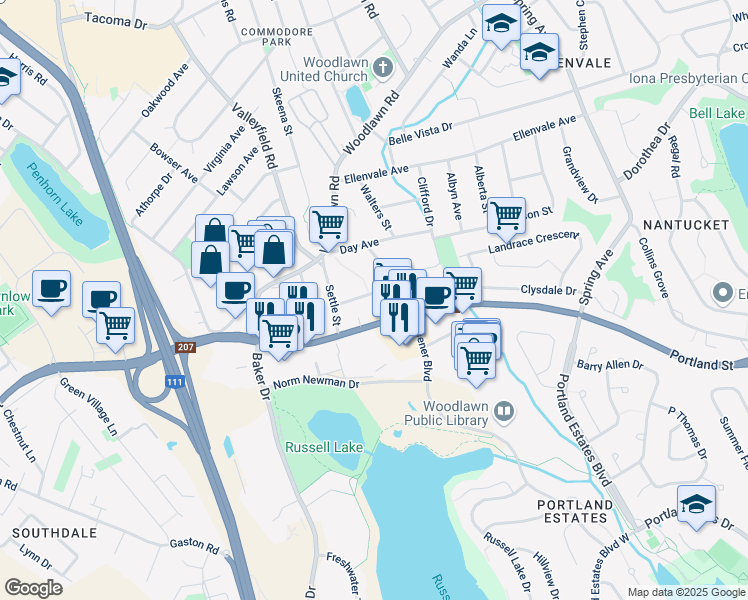 map of restaurants, bars, coffee shops, grocery stores, and more near 11 Elizabeth Street in Dartmouth