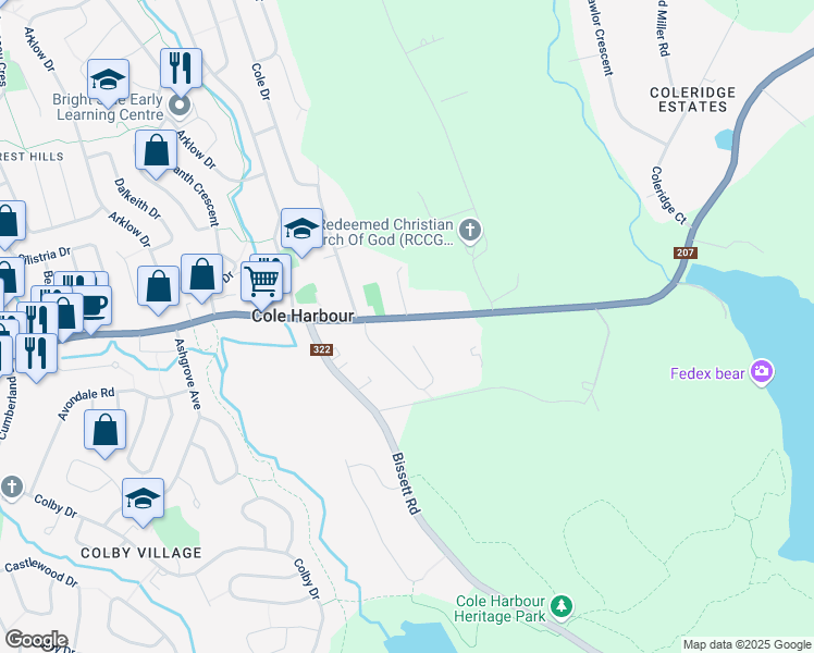 map of restaurants, bars, coffee shops, grocery stores, and more near 1367 Cole Harbour Road in Dartmouth