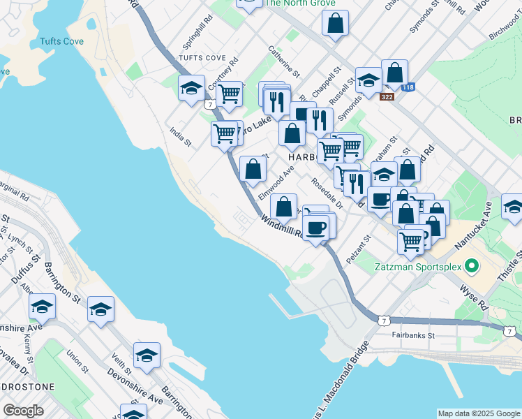 map of restaurants, bars, coffee shops, grocery stores, and more near in Marinette