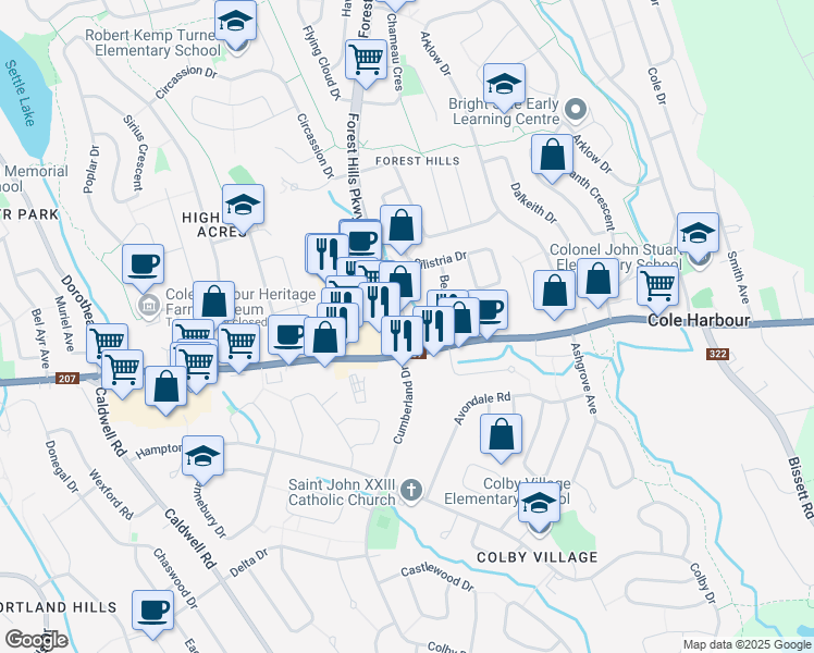 map of restaurants, bars, coffee shops, grocery stores, and more near 1021 Cole Harbour Road in Cole Harbour