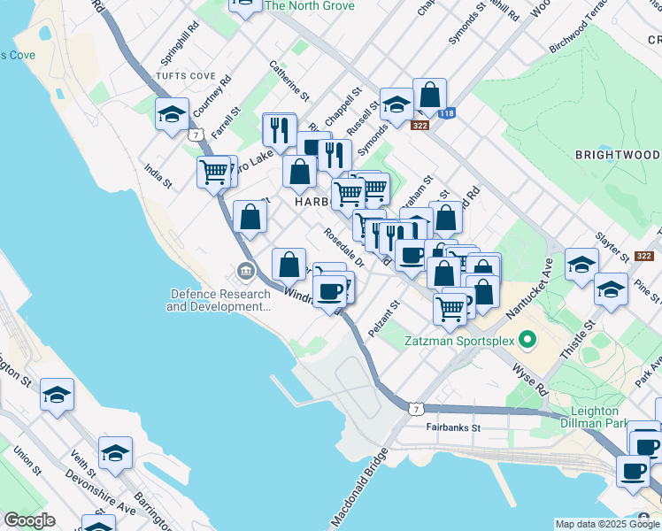 map of restaurants, bars, coffee shops, grocery stores, and more near in Dartmouth