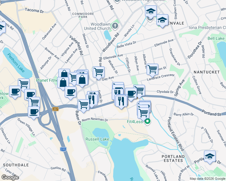 map of restaurants, bars, coffee shops, grocery stores, and more near 12 Elizabeth Street in Dartmouth
