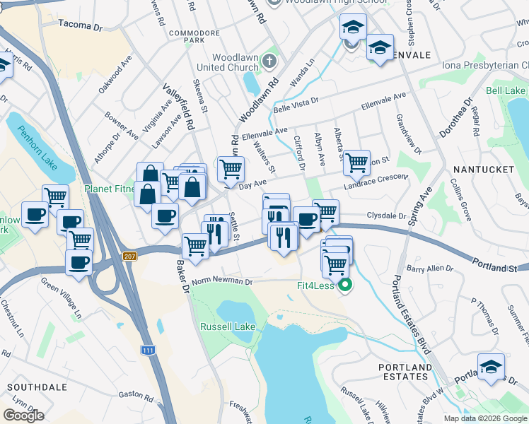 map of restaurants, bars, coffee shops, grocery stores, and more near 12 Elizabeth Street in Dartmouth