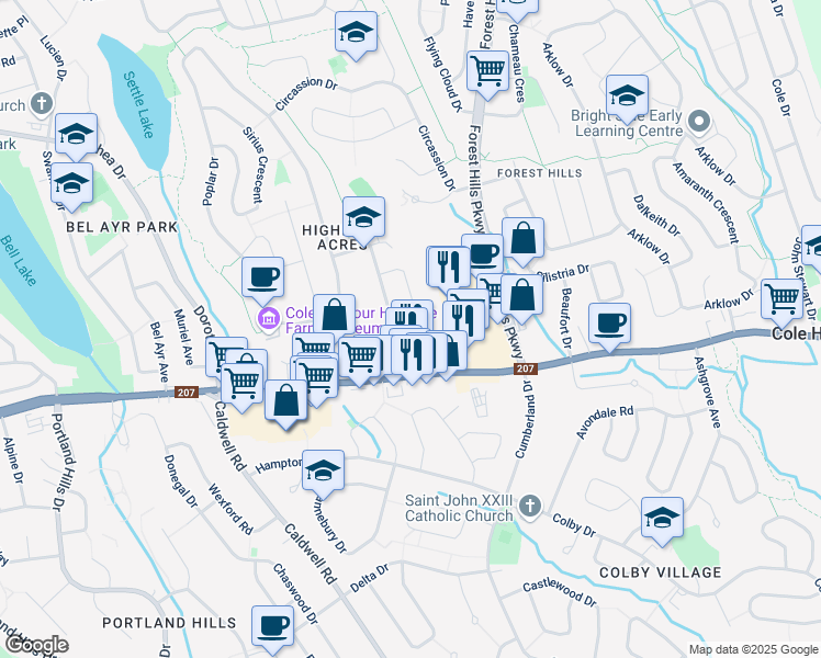 map of restaurants, bars, coffee shops, grocery stores, and more near 1 Estelle Drive in Dartmouth