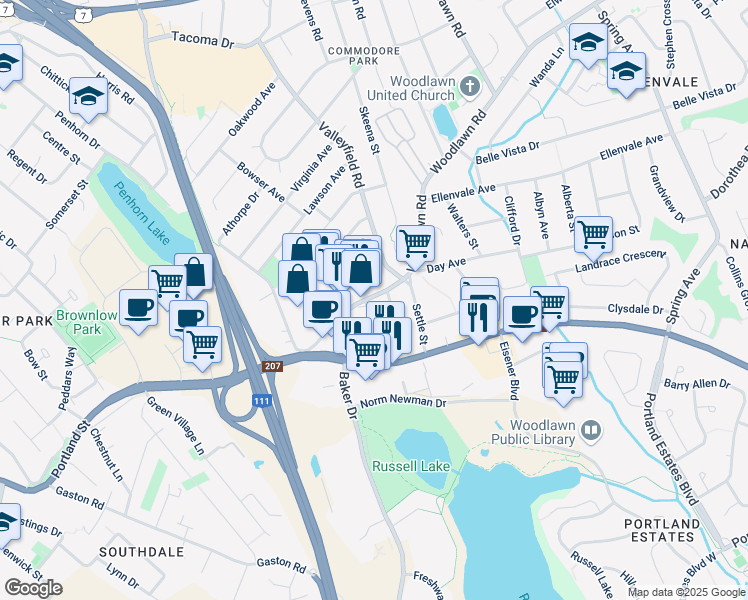 map of restaurants, bars, coffee shops, grocery stores, and more near 2 Bruce Street in Dartmouth