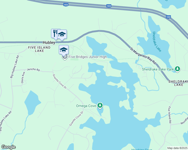 map of restaurants, bars, coffee shops, grocery stores, and more near 103 Maddox Lane in Hubley