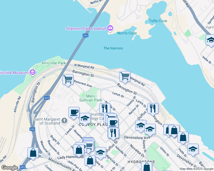map of restaurants, bars, coffee shops, grocery stores, and more near 3807 Mont Blanc Terrace in Halifax