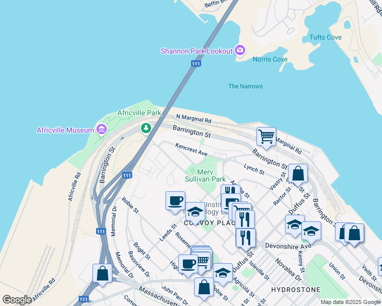 map of restaurants, bars, coffee shops, grocery stores, and more near 3816 Kencrest Avenue in Halifax