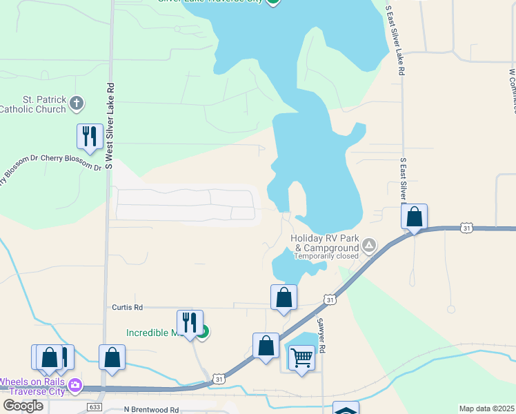 map of restaurants, bars, coffee shops, grocery stores, and more near 1271 Carl Road in Traverse City