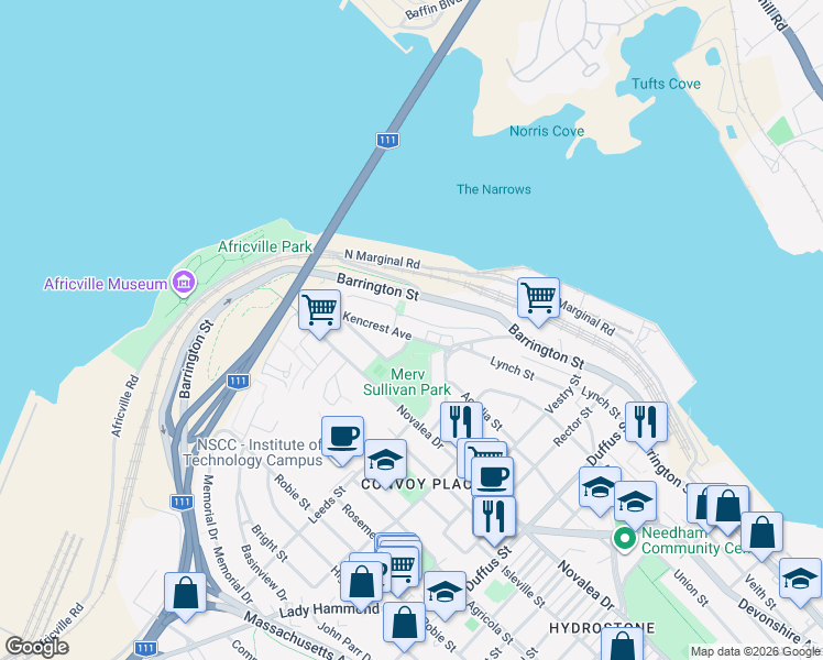 map of restaurants, bars, coffee shops, grocery stores, and more near 3775 Kencrest Avenue in Halifax