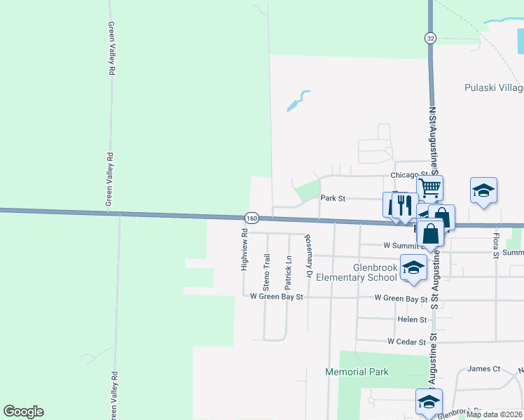 map of restaurants, bars, coffee shops, grocery stores, and more near 511 West Pulaski Street in Pulaski