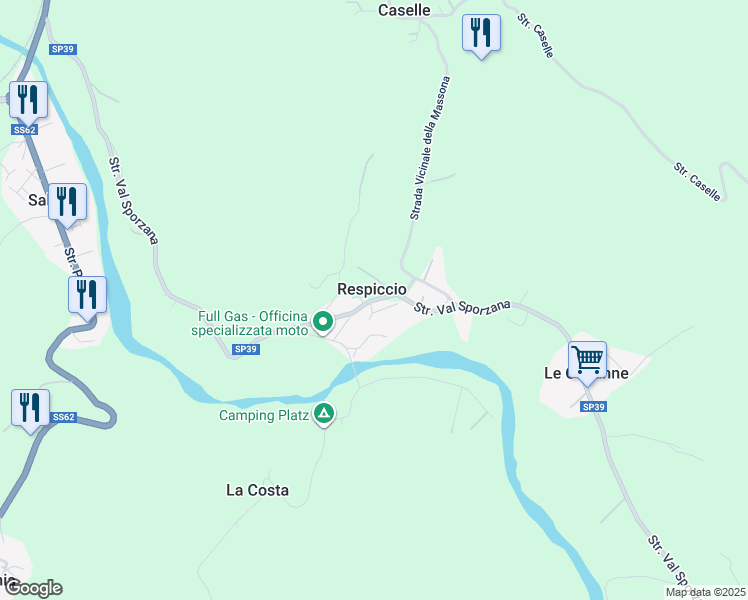 map of restaurants, bars, coffee shops, grocery stores, and more near Strada Provinciale 39 in Respiccio