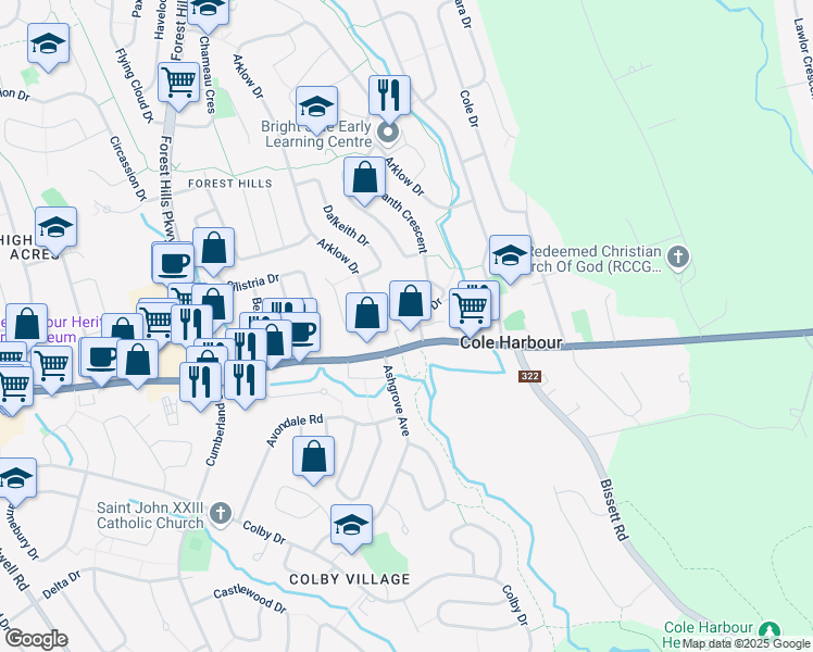 map of restaurants, bars, coffee shops, grocery stores, and more near 6 Perron Drive in Dartmouth