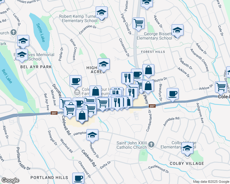 map of restaurants, bars, coffee shops, grocery stores, and more near 2 Estelle Drive in Dartmouth