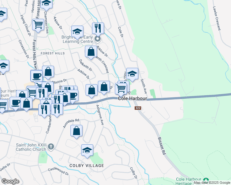 map of restaurants, bars, coffee shops, grocery stores, and more near 7B Arklow Drive in Dartmouth