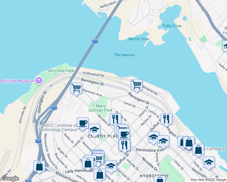 map of restaurants, bars, coffee shops, grocery stores, and more near 3805 Mont Blanc Terrace in Halifax