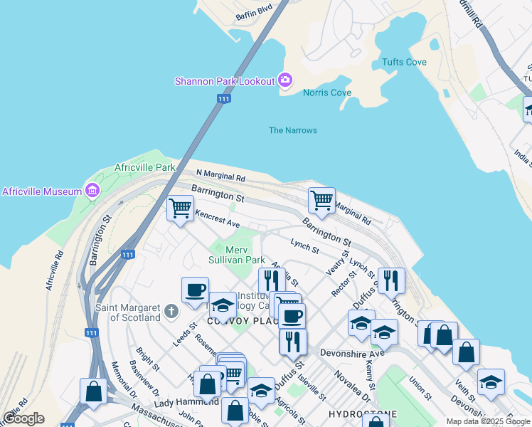 map of restaurants, bars, coffee shops, grocery stores, and more near 3807 Mont Blanc Terrace in Halifax