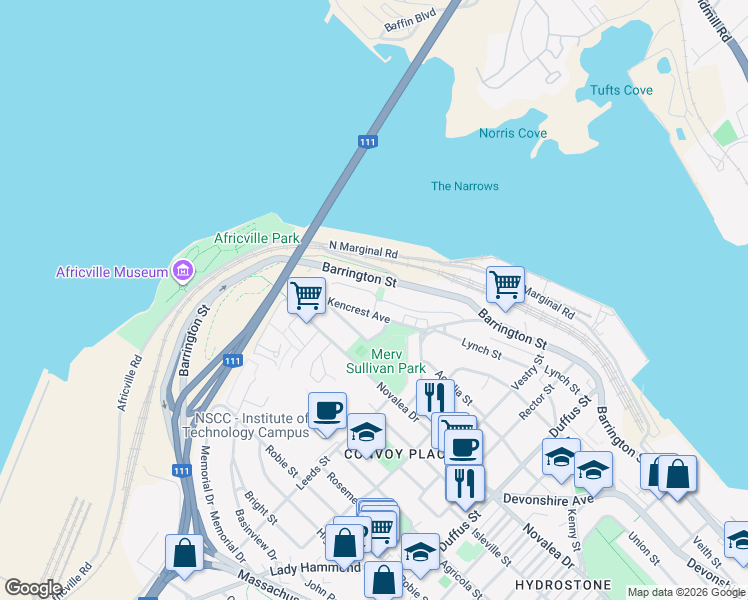 map of restaurants, bars, coffee shops, grocery stores, and more near 3816 Kencrest Avenue in Halifax
