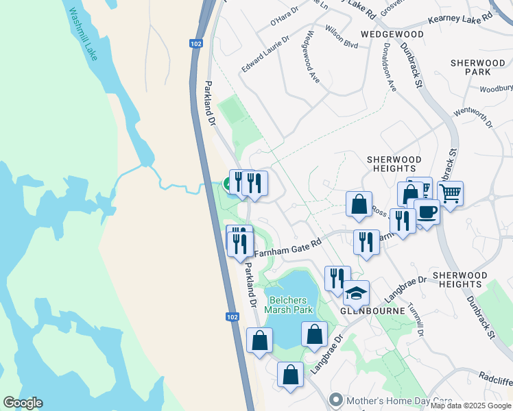 map of restaurants, bars, coffee shops, grocery stores, and more near 3 Heathside Crescent in Halifax