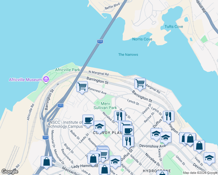 map of restaurants, bars, coffee shops, grocery stores, and more near 3805 Mont Blanc Terrace in Halifax