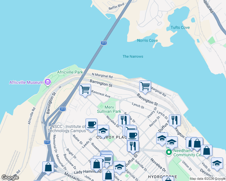 map of restaurants, bars, coffee shops, grocery stores, and more near 3805 Mont Blanc Terrace in Halifax