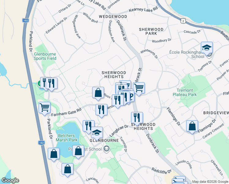 map of restaurants, bars, coffee shops, grocery stores, and more near in Halifax