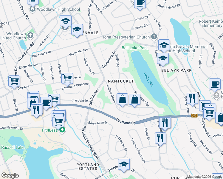 map of restaurants, bars, coffee shops, grocery stores, and more near 98 Collins Grove in Dartmouth