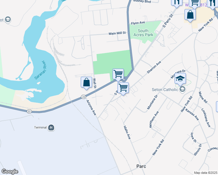 map of restaurants, bars, coffee shops, grocery stores, and more near 7 Kim Ct in Plattsburgh