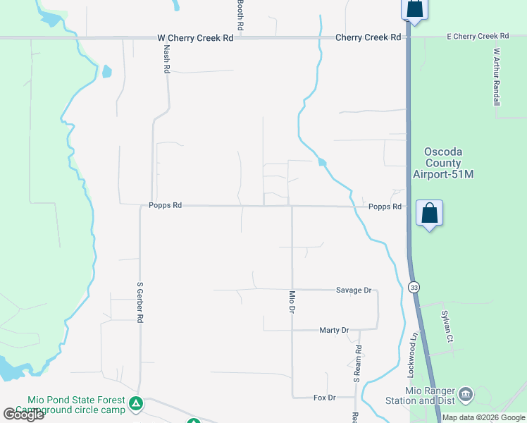 map of restaurants, bars, coffee shops, grocery stores, and more near 215 Popps Road in Mio
