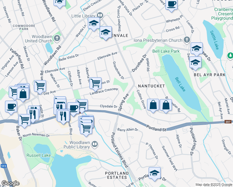 map of restaurants, bars, coffee shops, grocery stores, and more near 15 Landrace Crescent in Dartmouth