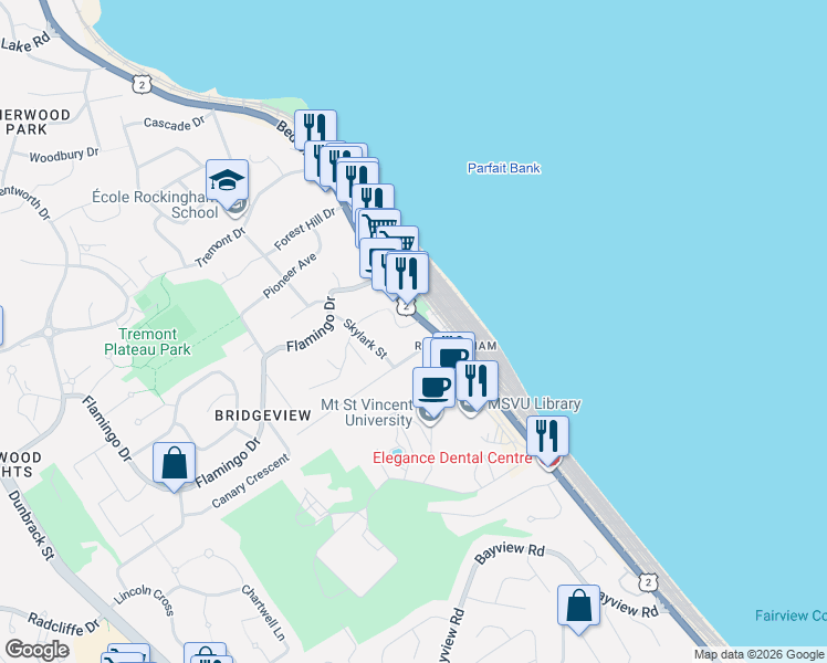 map of restaurants, bars, coffee shops, grocery stores, and more near 24 Northumberland Lane in Halifax