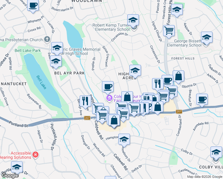 map of restaurants, bars, coffee shops, grocery stores, and more near 9 Shalimar Crescent in Dartmouth