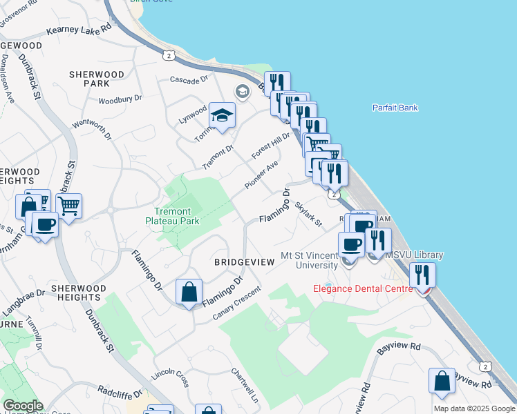 map of restaurants, bars, coffee shops, grocery stores, and more near 12 Starling Street in Halifax