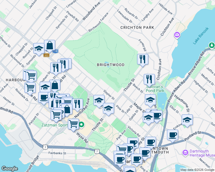 map of restaurants, bars, coffee shops, grocery stores, and more near 11 Gladstone Avenue in Dartmouth