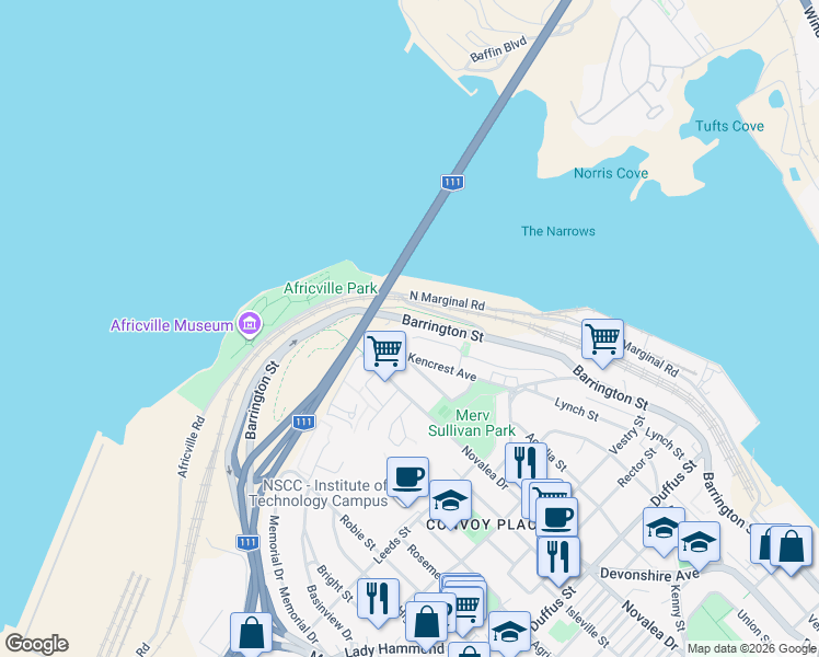 map of restaurants, bars, coffee shops, grocery stores, and more near 3871 Mont Blanc Terrace in Halifax