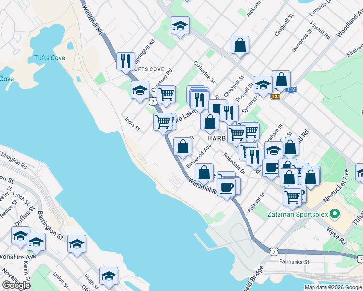 map of restaurants, bars, coffee shops, grocery stores, and more near in Dartmouth