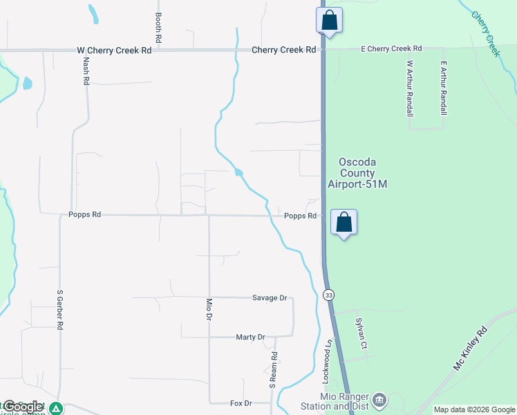 map of restaurants, bars, coffee shops, grocery stores, and more near 100 Popps Road in Mio